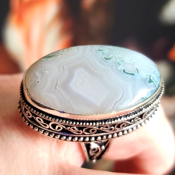 New Huge Moss Agate 925 Silver Statement Ring. - Picture 14 of 16